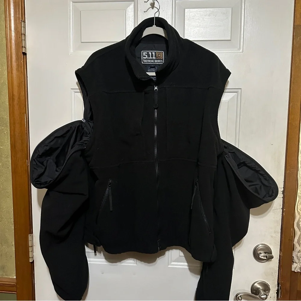 511 Tactical Jacket Mens XL Black Full Zip Detachable Sleeve Jacket Fleece Heavy - Picture 4 of 7